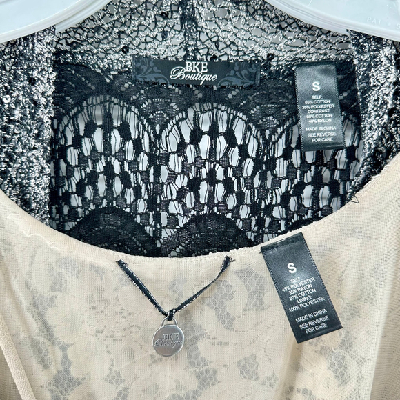 BKE Boutique 2-PC Sequin Lace Cardigan Kimono & Camisole Tank Top Set WOMENS S - Picture 7 of 11